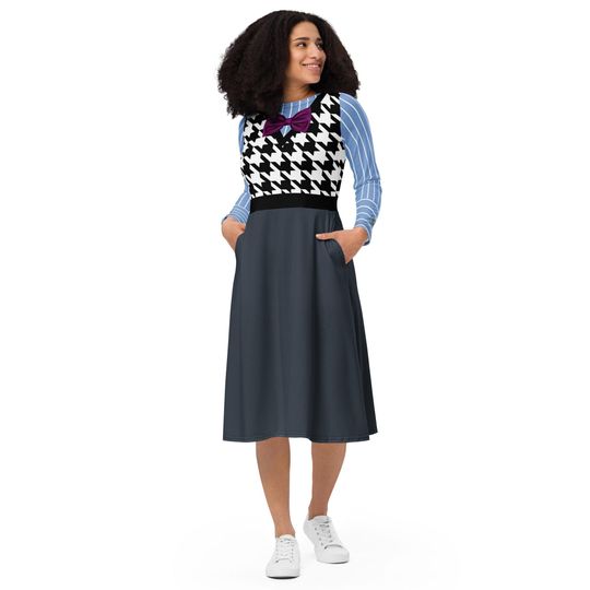 Fear Costume Inside Out Emotion Houndstooth Dress Long Sleeve Halloween Costume Cosplay Disney Dress Up