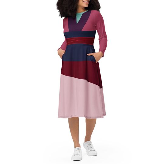 Mulan Costume Long Sleeve Midi Dress