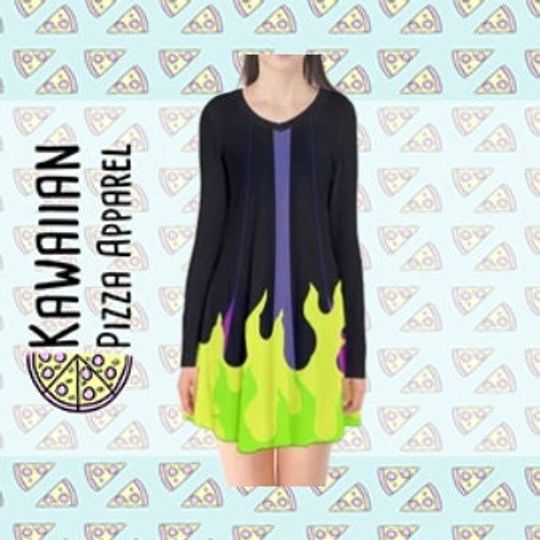 Maleficent Sleeping Beauty Inspired Long Sleeve Flare Dress | Halloween | Cosplay | Women's Clothing