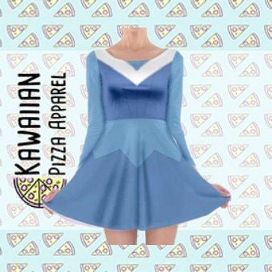 Blue Aurora Sleeping Beauty Inspired Long Sleeve Skater Dress | Halloween | Cosplay | Women's Clothing