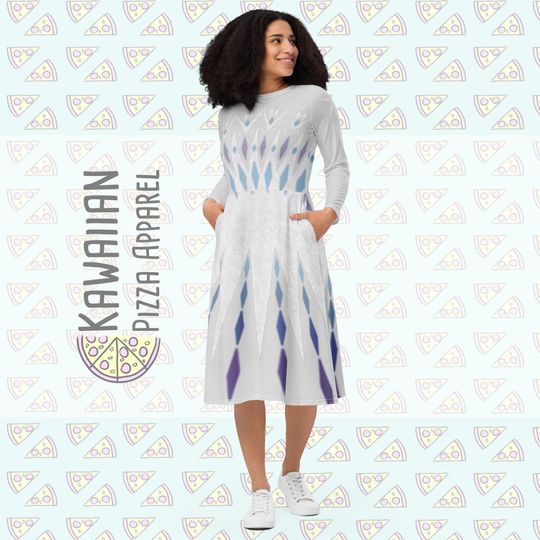 Elsa Elements Inspired All-over print long sleeve midi dress | Halloween | Cosplay | Women's Clothing