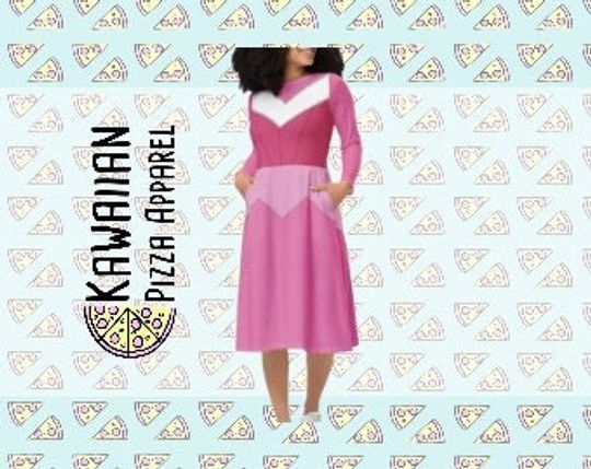 Pink Aurora Sleeping Beauty Inspired All-over print long sleeve midi dress | Halloween | Cosplay | Women's Clothing