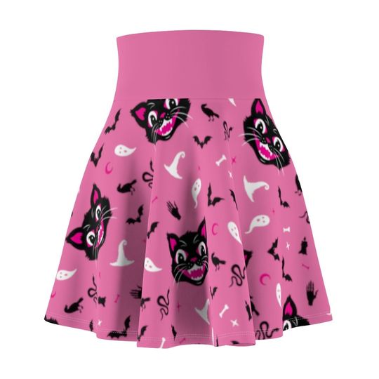 Pink Kitty Women's Skater Skirt Halloween Costume Vintage Horror
