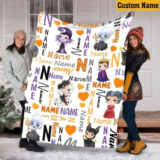 Personalized Name Baby Villains Blanket, Chibi Disney Villains Mink Sherpa Blanket, Custom Name Blanket, Magic Kingdom, Newborn Gift