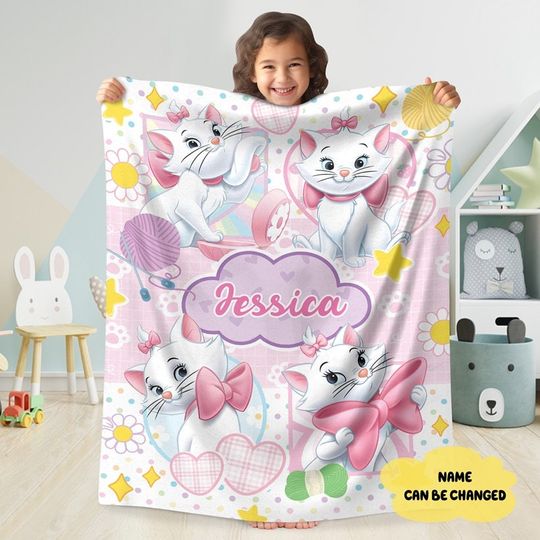 Personalized Disneyworld The Aristocats Marie Blanket | Magic Kingdom Marie Cat Fleece Blanket | The Aristocats Blanket For Bed Coach Sofa