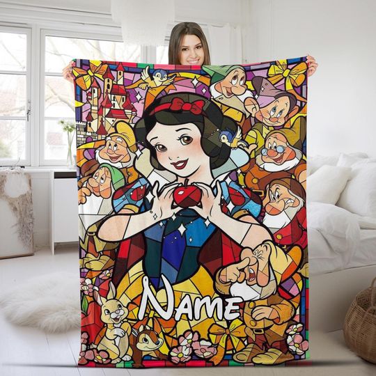 Disney Custom Name Blanket,Personalized Snow White And Seven Dwarfs Blanket,Birthday Gift,Home Decor,Disney Cartoon Monogram Inspired
