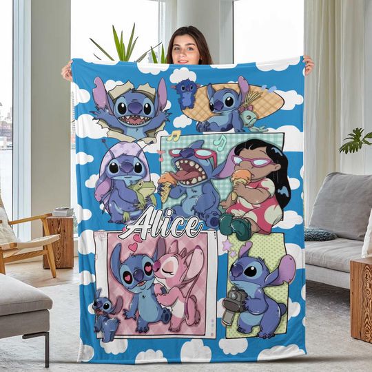 Personalized Disney Stitch Blanket, Stitch Velvet Blanket, Stitch Movie Blanket, Disney Sofa Blanket, Birthday Gift Christmas Blanket