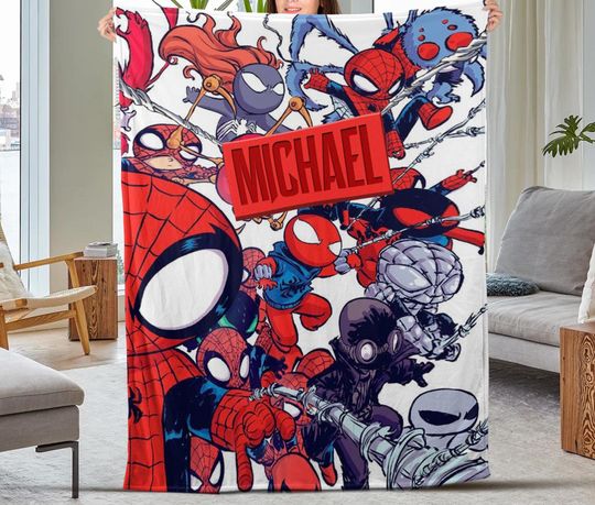 Personalized Family Spiderman Blanket, Spiderman Blanket, Spiderman Birthday Theme Party, Spiderman Christmas Gift For Baby