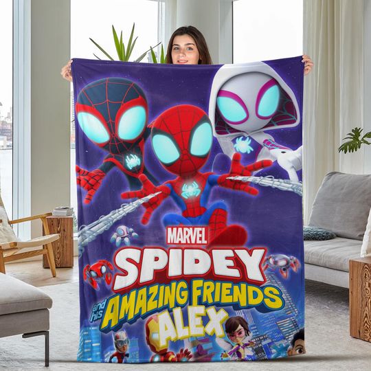 Personalized Spidey And Amazing Friends Blanket, Spidey Blanket For Couch Sofa, Spiderman Birthday Gift