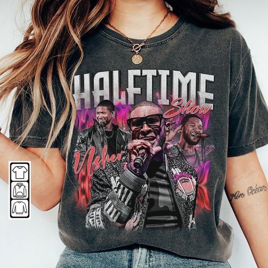 Usher Music Shirt, Vintage Usher Halftime Show Album lyrics, Concert Usher Gift