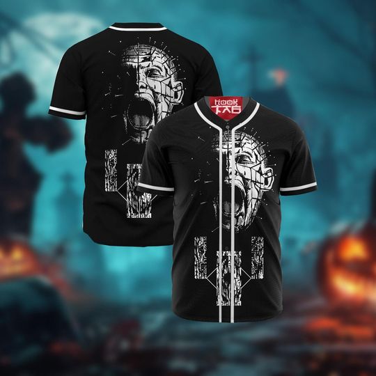 Pinhead Baseball Jersey, Hellraiser Shirt, Halloween Baseball Jersey, Hellraiser Horror Movie Character Halloween Baseball Jersey Shirt