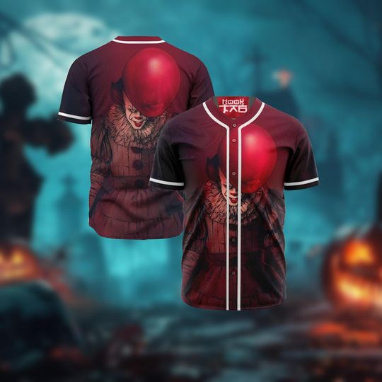 Pennywise Baseball Jersey, Movie IT Baseball Jersey, Halloween Baseball Jersey, Horror Movie Shirt