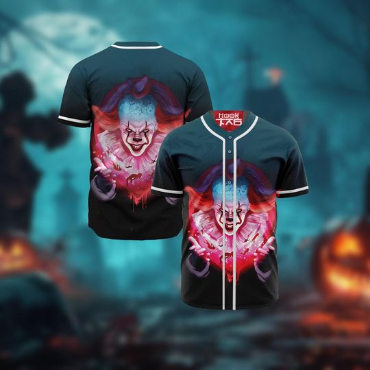 Pennywise Baseball Shirt, Movie IT Baseball Jersey, Halloween Baseball Jersey, Horror Movie Shirt, Scary Movie Shirt