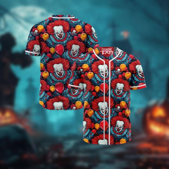 Pennywise It Baseball Shirt, Halloween Baseball Jersey, Movie Shirt, Scary Movie Shirt, Horror Gift Fan