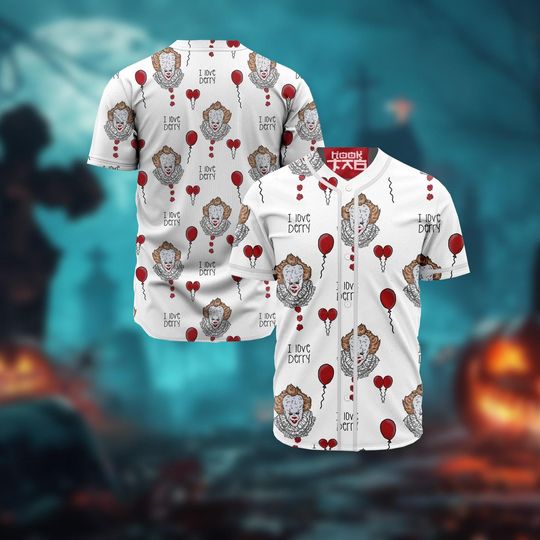 Pennywise Baseball Jersey, I Love Derry Baseball Shirt, Halloween Movie Shirt, Horror Movie Shirt, Halloween Gift