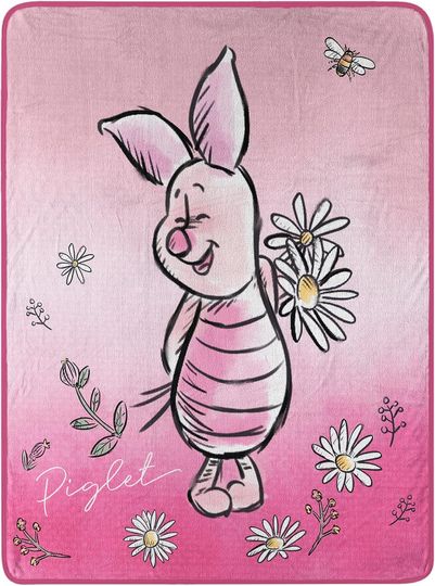 Northwest Winnie The Pooh Micro Raschel Throw Blanket, 46" x 60", Piglet Flowers