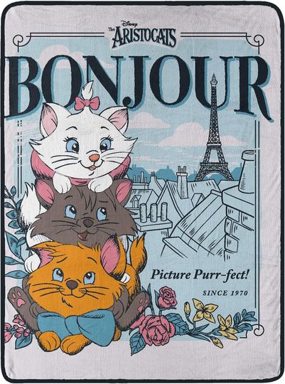 Northwest Disney's Aristocats Micro Raschel Throw Blanket, 46" x 60", Bonjour