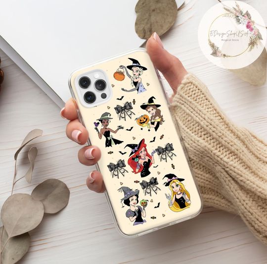Coquette Bows Disney Princess Halloween phone case, Boo to you Halloween Pumpkin WDW Disneyland phone case, Halloween Gift for her