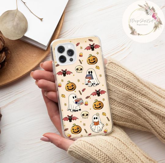 Ghost reading Book Halloween Pumpkin phone case, Cute Ghost iphone 11 12 13 14 15