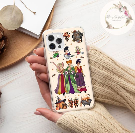Coquette Bows Hocus Pocus Halloween phone case, Sanderson Sisters Black cat Disney Witch Halloween Pumpkin WDW Disneyland phone case