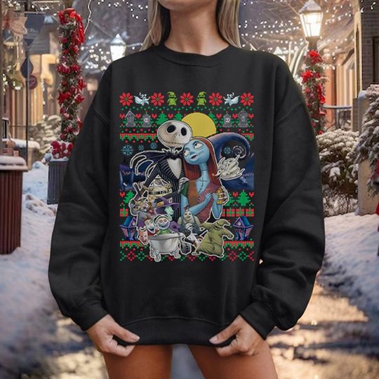 Jack And Sally Ugly Christmas Sweatshirt, Nightmare Before Christmas Ugly Sweater Shirt, Lock Shock Barrel Christmas Shirt, Xmas Gifts Shirt