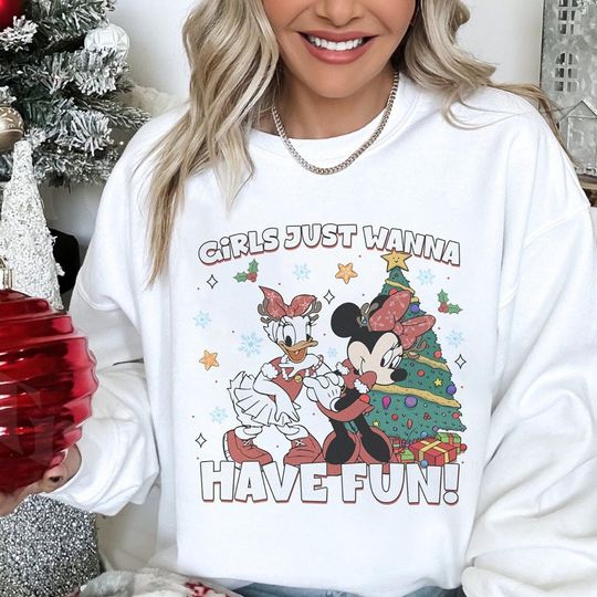 Disneyland Minnie And Daisy Christmas Shirt, Girls Just Wanna Have Fun Shirts, Disneyland Family Christmas Shirts, Besties Matching Shirts