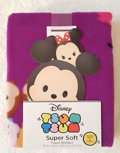 Tsum Tsum Super Soft Throw Blanket Featuring Stacked Collage of Characters on a Bright Purple Background