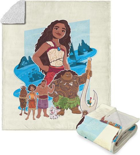 Disney Moana 2, Moana and Friends, Silk Touch Sherpa Throw Blanket, 50 x 60 Inches