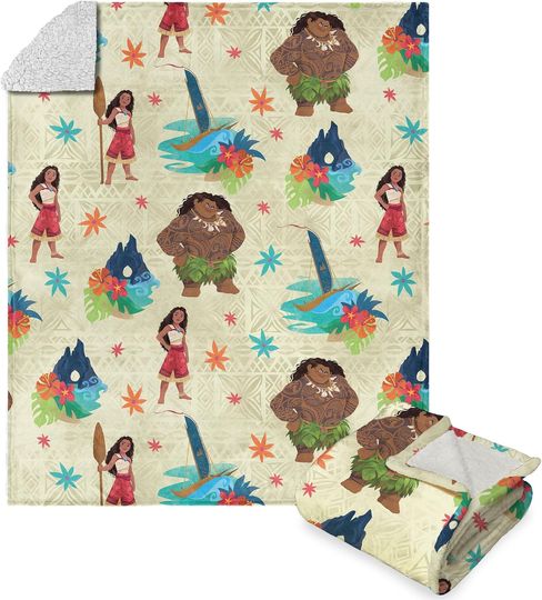Disney Moana 2, Island Pattern, Silk Touch Sherpa Throw Blanket, 50 x 60 Inches