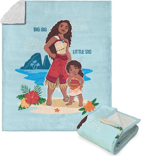 Disney Moana 2, Big Sis Lil Sis, Silk Touch Sherpa Throw Blanket, 50 x 60 Inches