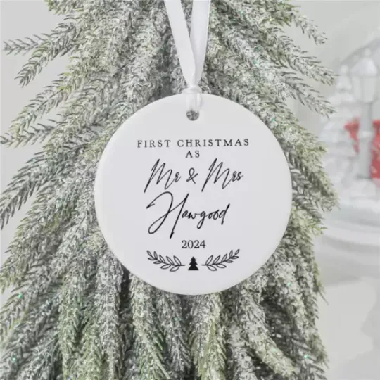 Personalised First Christmas As Mr and Mrs Ceramic Decoration, Wedding Ornament