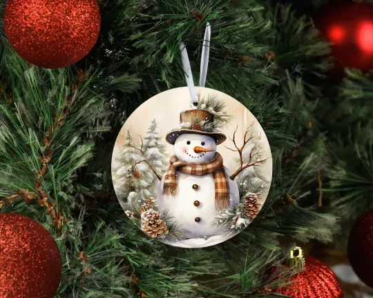 Golden Snowman Ceramic Christmas Ornament, Christmas Tree Decoration