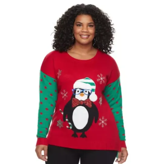 FASHION AVENUE US $60 Penguin UGLY Christmas Xmas SWEATER Women 0X  XL 1X