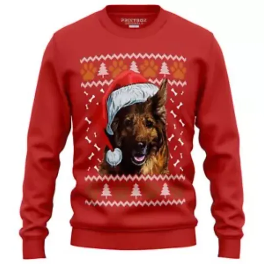 German Shepherd Dog Christmas Jumper Men Women Sweatshirt Sweater Ugly Funny