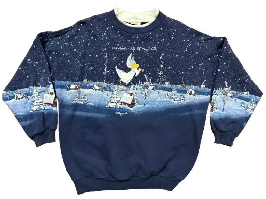 Rare Vintage 80s 90s UGLY CHRISTMAS Guardian Angels Xmas Holiday Vtg Tree Snow