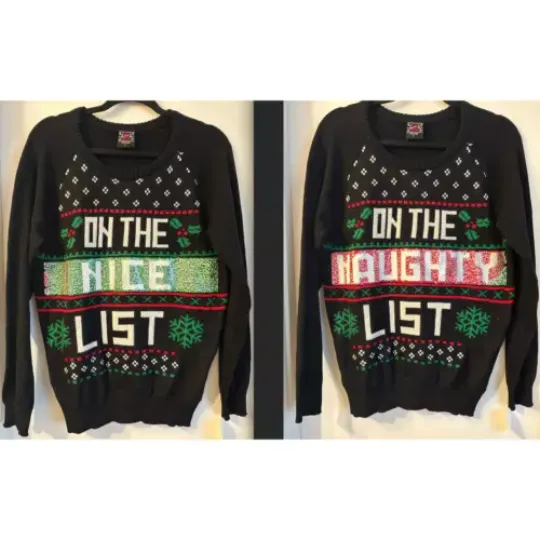 NWT On the Naughty/Nice List Changeable Sequin Ugly Christmas Holiday Sweater L