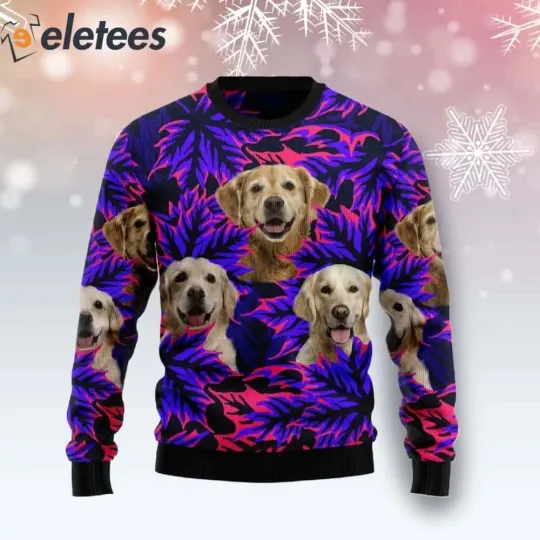 Golden Retriever Leaves Purple Ugly Christmas Sweater DEXWUGAD