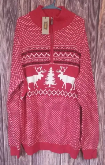 Foundry Ugly Christmas Mens Sweater 2XLT Tall Red Elk Moose Reindeer Holiday NEW