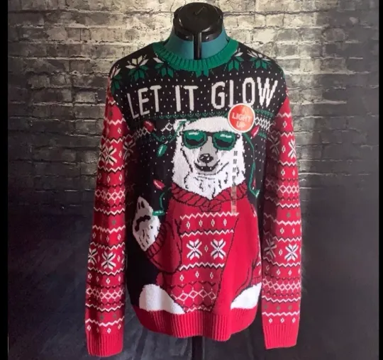 Ugly Christmas Sweater Women’s Size Large Polar Bear Let it Glow. Size XL