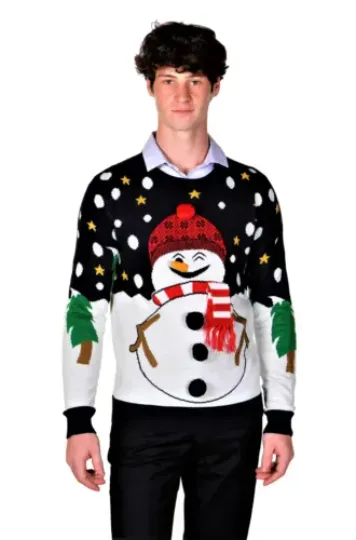 RWB Slim Fit Ugly Christmas Sweaters Santa Snowman X-Large Navy