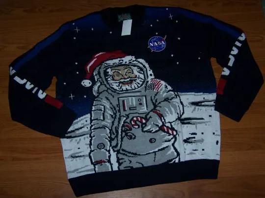 Size 3XB  Mens Ugly Christmas Sweater Nasa Santa Sweater