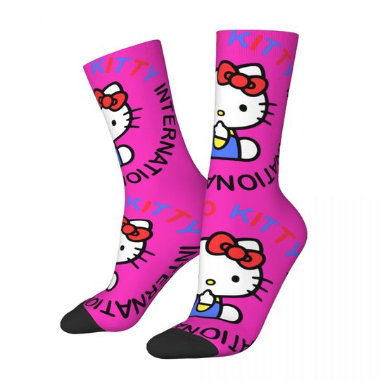 Funny Crazy Sock for Men Fan Hip Hop Harajuku Hello Kitty Happy Seamless Pattern Printed Boys Crew compression Sock Novelty Gift