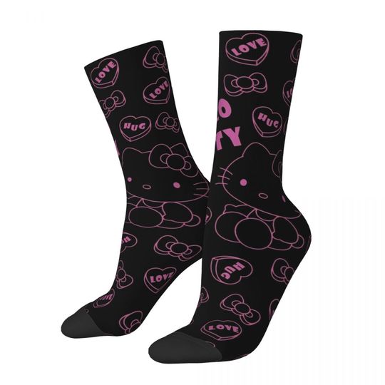 Fashion Male Men Socks Harajuku Hello Kitty Cute Cartoon Sock Polyester Sport Women's Socks Spring Summer Autumn Winter