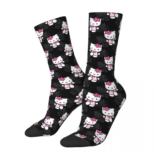 Autumn Winter Funny Men's Women's Hello Kitty Pattern Socks Cute Cartoon Non-slip Basketball Socks