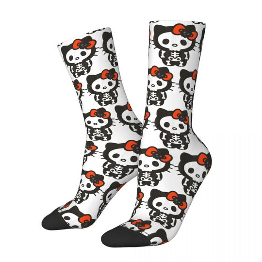 Hello Kitty Skeleton Halloween Socks Men's Women's Fashion Socks Harajuku Spring Summer Autumn Winter Socks Gift