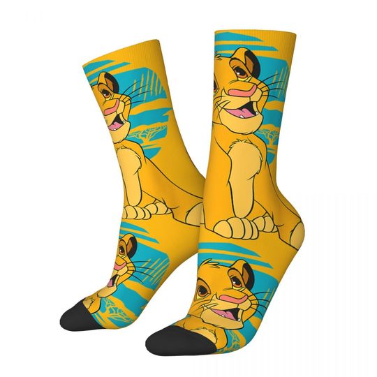 Young Retro Simba Happy Blue Classic Men's Socks Vintage Harajuku Disney｠The Lion King｠Film Street Style Novelty Crew Sock