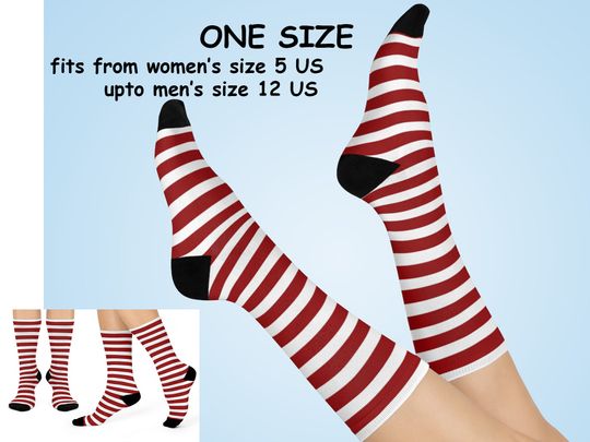 Christmas Striped Candy Cane Red White Socks Women Men Unisex Cosplay Gift