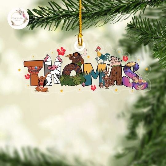Custom Name Kids Moana Ornament, Christmas 2024 Ornament, Disney Christmas Gift, Hei Hei Pua Maui Tamatoa, Moana Xmas Ornament Gift