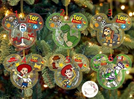 Personalized Multi-Character Toy Story Christmas Ornament, Disney Pixar Buzz Woody Jessie Slinky Dog Rex Forky Ornament, Kids Christmas Gift