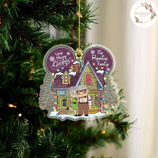 Personalized Disney Pixar Up House Christmas Ornament, His Ellie Her Carl Couples New Home Family Christmas Tree Decoration, Merry Christmas